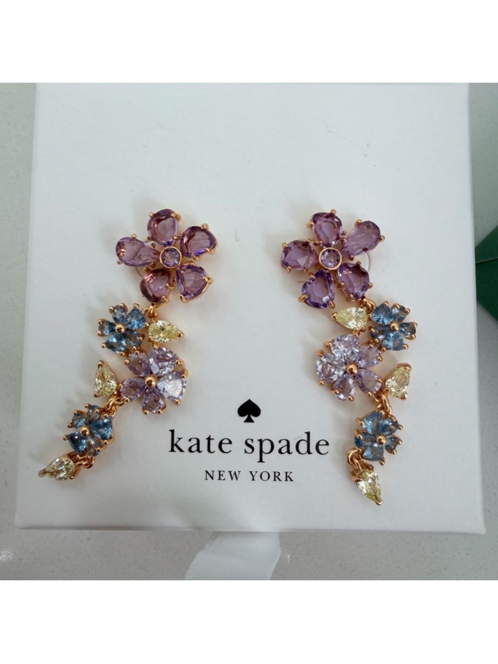 kate spade Multicolor Floral Cascade Earrings in Purple, Blue & Yellow - Picture 2 of 3